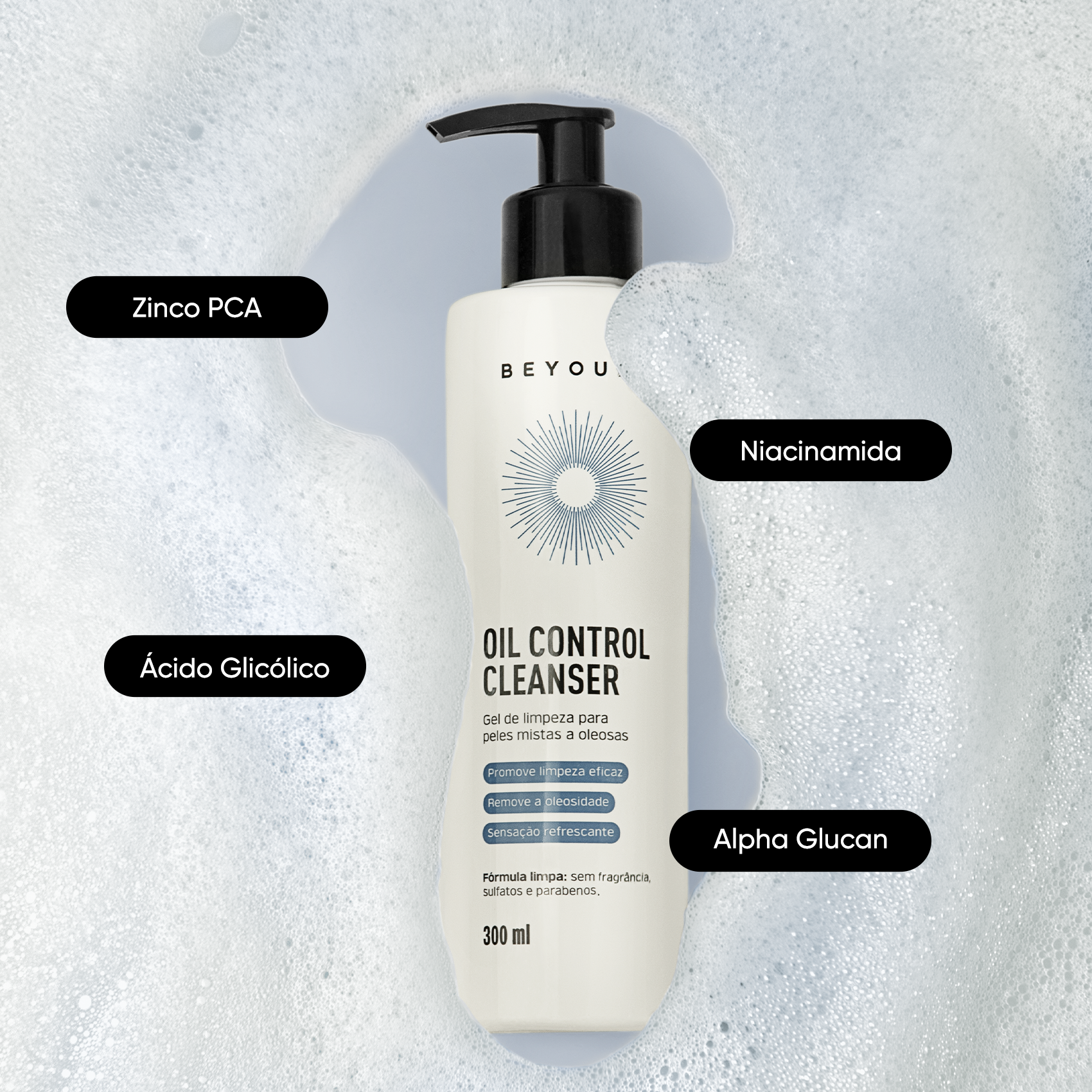 Gel de limpeza facial com ácido glicólico (controle de oleosidade)