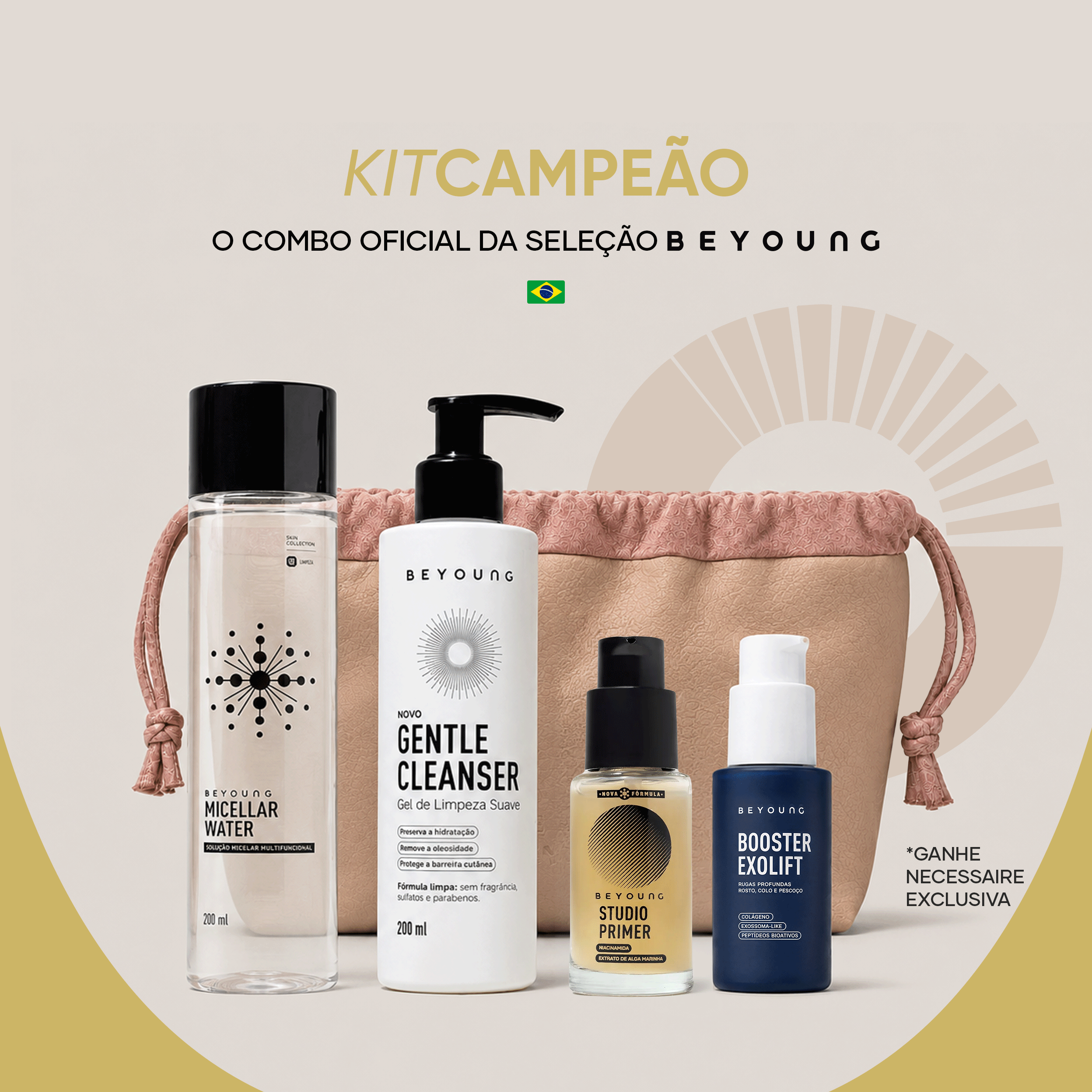 Kit Campeão - Exolift CHK-CU, Gentle Cleanser, Água Micelar e Studio Primer