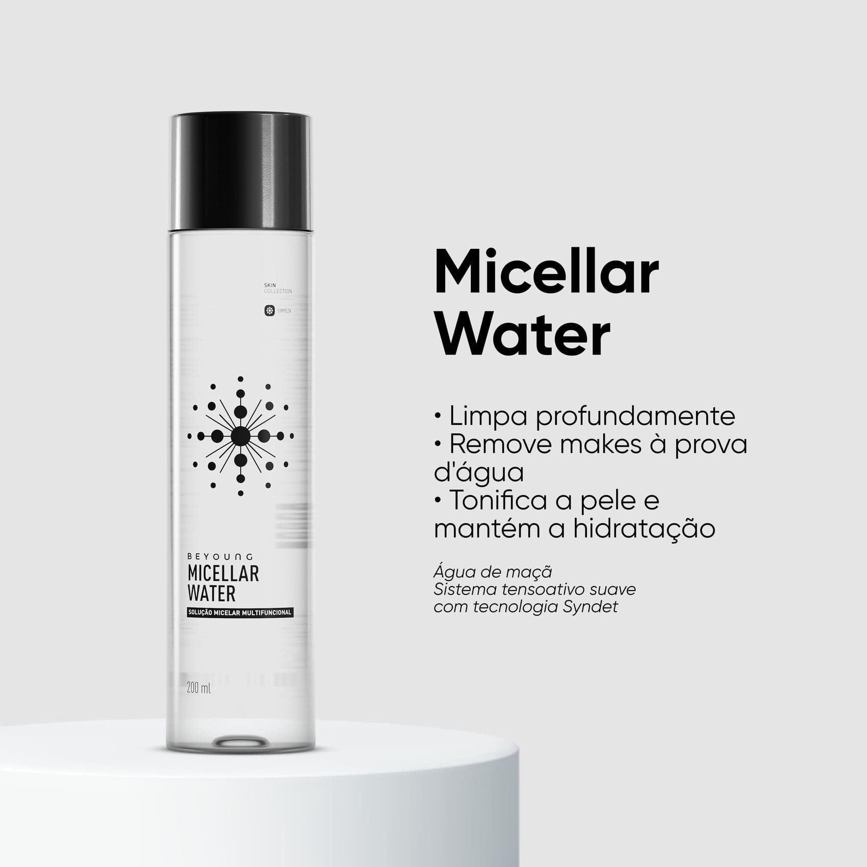 Água Micelar Beyoung 200 ml, limpa, remove makes à prova d’água e hidrata.