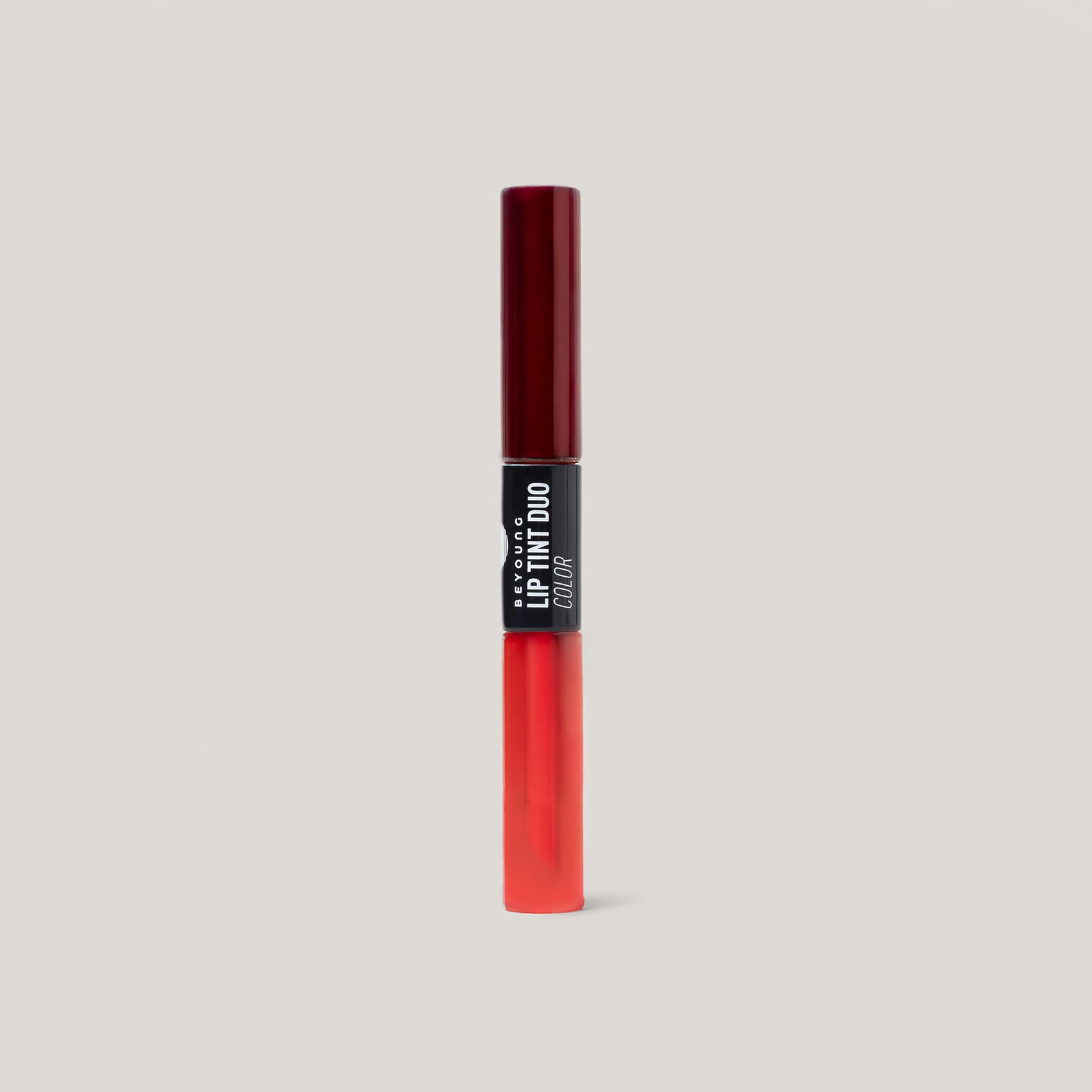 Lip Tint Duo Beyoung em embalagem dupla nas cores vinho e vermelho.
